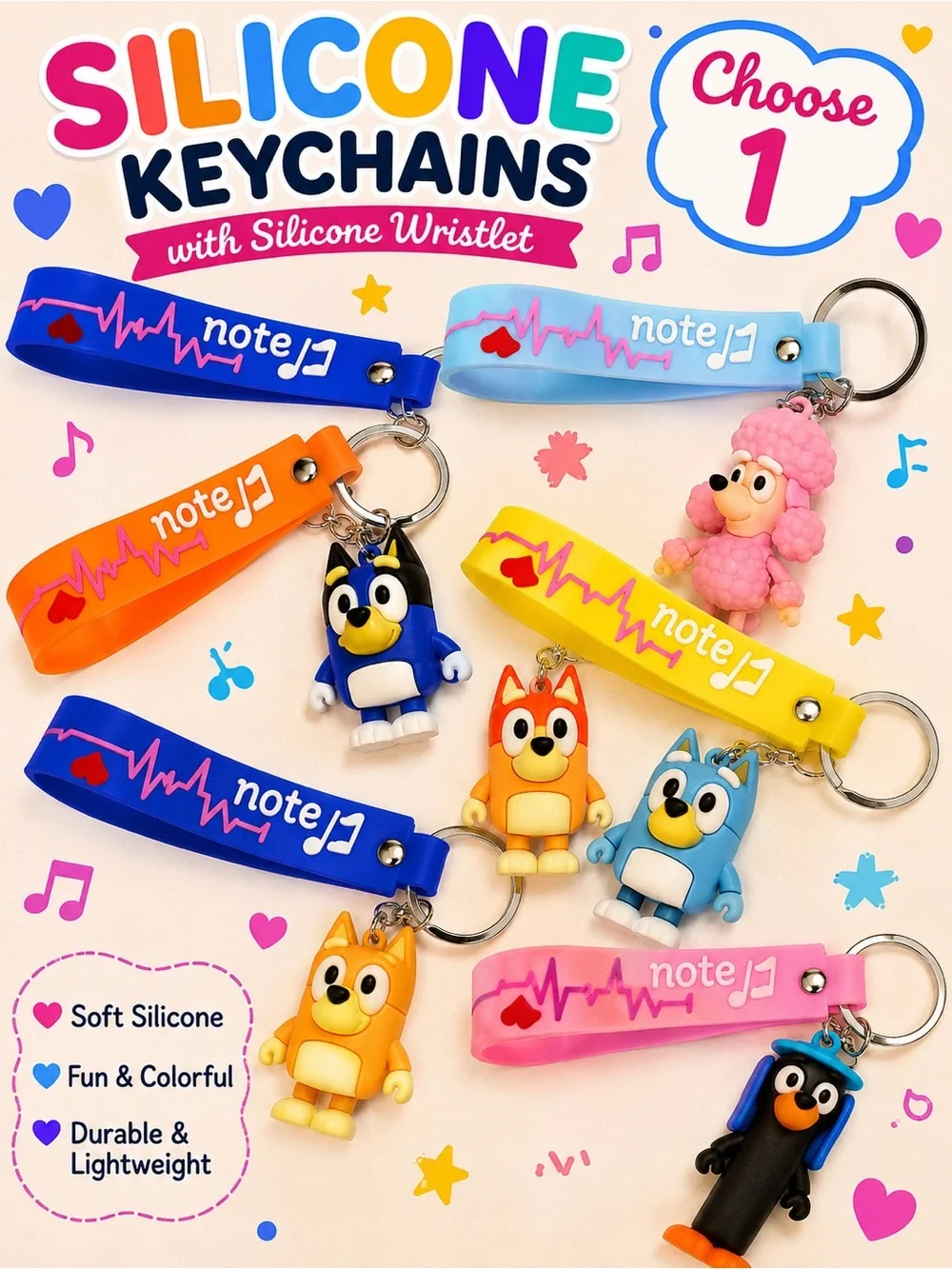 Silicone Character Keychain w/ Wristlet